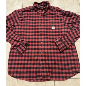 Carhartt Flannel Shirt Mens XL Rugged Flex Relax Fit Red Plaid Button Up Pockets